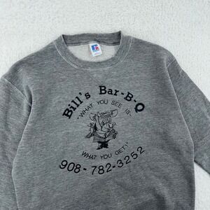 vtg 80s BILL'S BAR-B-Q RAYON TRI-BLEND CREWNECK SWEATSHIRT MEDIUM beer cowboy